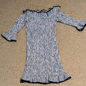 Lovers + Friends Blue and White Ruffled Dress